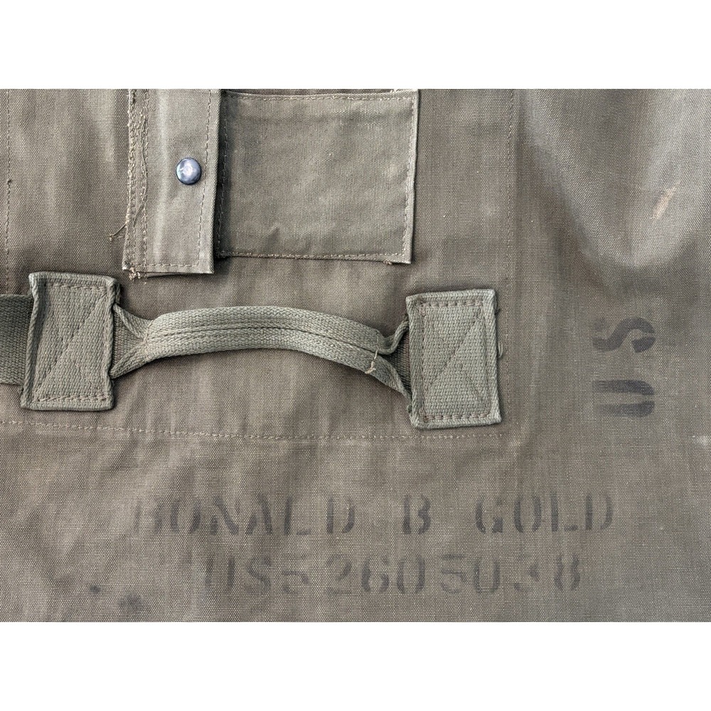 Vintage Olive Green Duffel Bag Military Issue Cotton Duck Canvas Army US Duffle